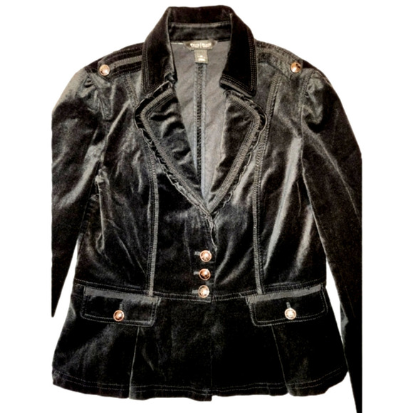 White house black market black velvetine  stretch blazer in sz 8 - Picture 4 of 12